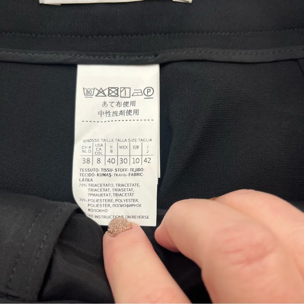 MaxMara Straight Leg Pants Women Size 8 Black Side Buttons Triacetate Polyester - Image 3