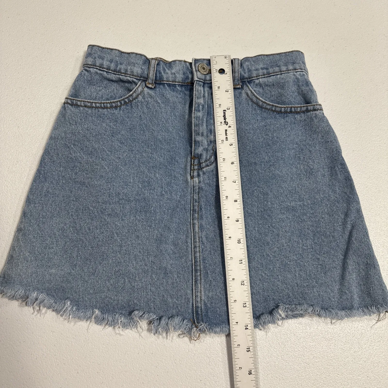 John Galt Brandy Melville Blue Denim Mini Skirt XS Raw Hem Y2K Grunge - Image 8