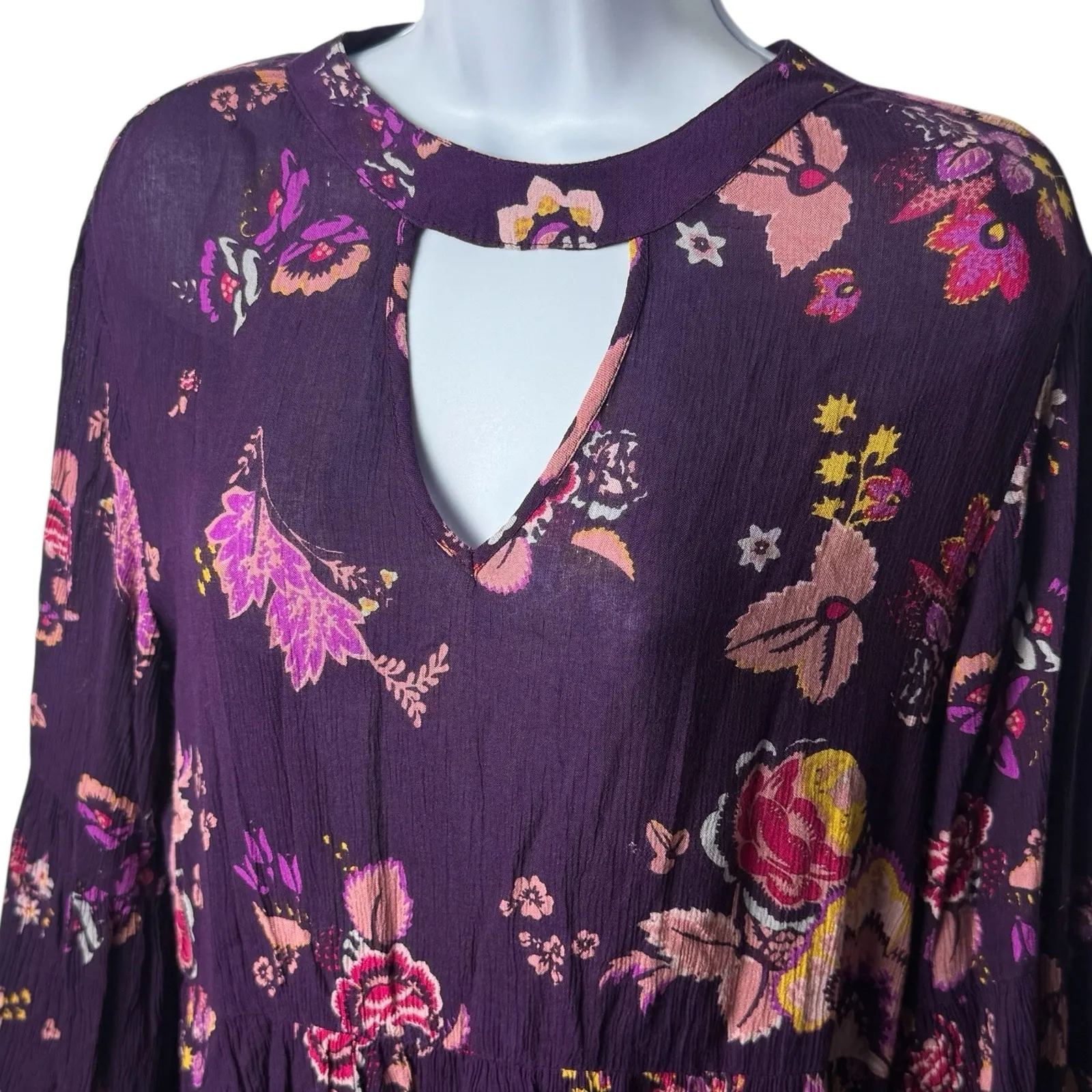 NEW Patrons of Peace Floral Bell Sleeve Keyhole Dress Fairy Feminine Bohemian M - Image 3