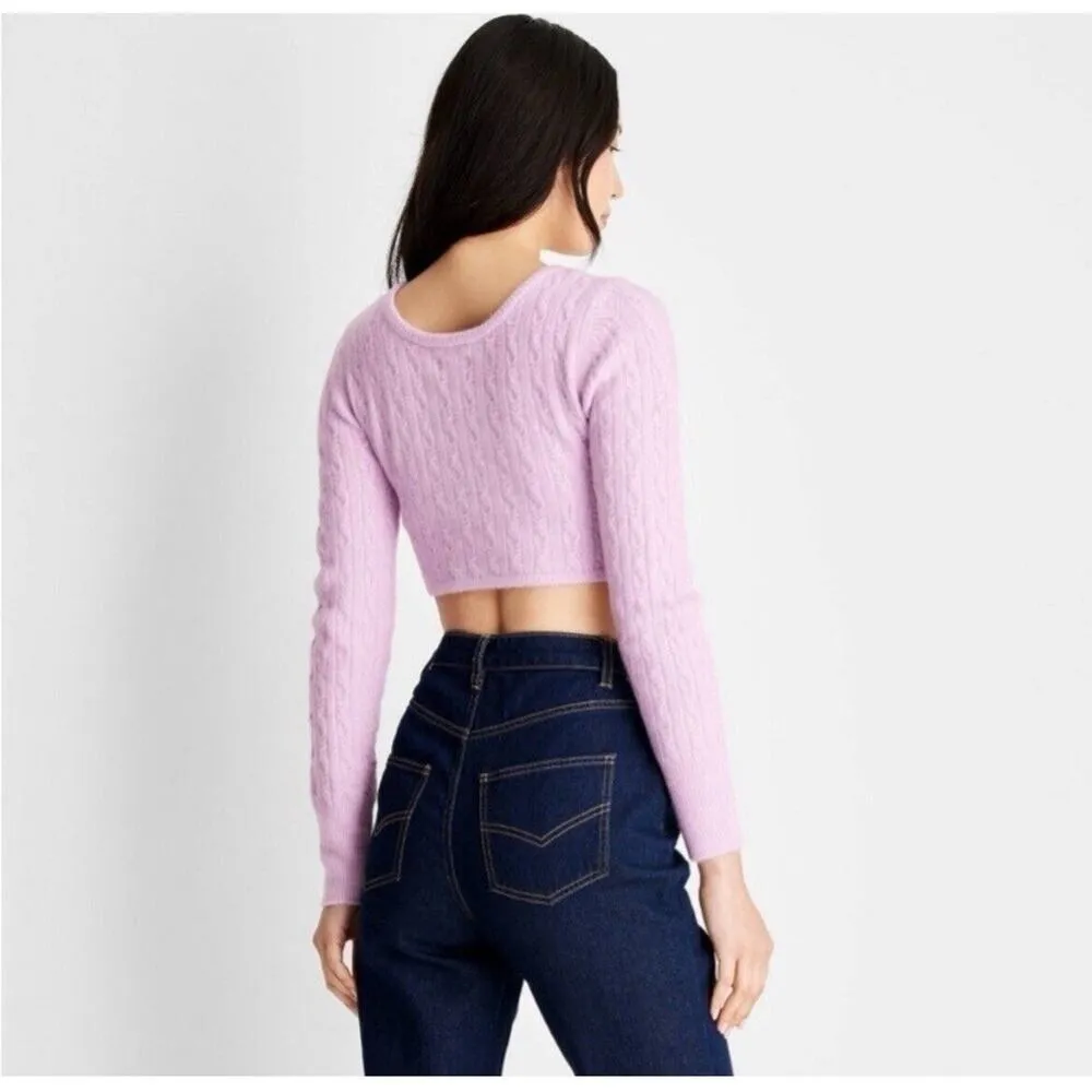 Future Collective Reese Blutstein Cropped Scoop Neck Sweater -Lilac Purple XL - Image 2