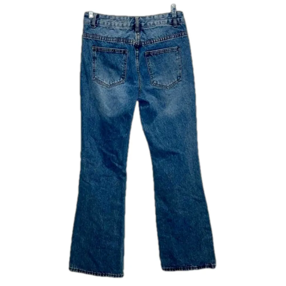 SHEIN flare jeans some distress medium wash xs small jeans juniors jeans denim - Image 2