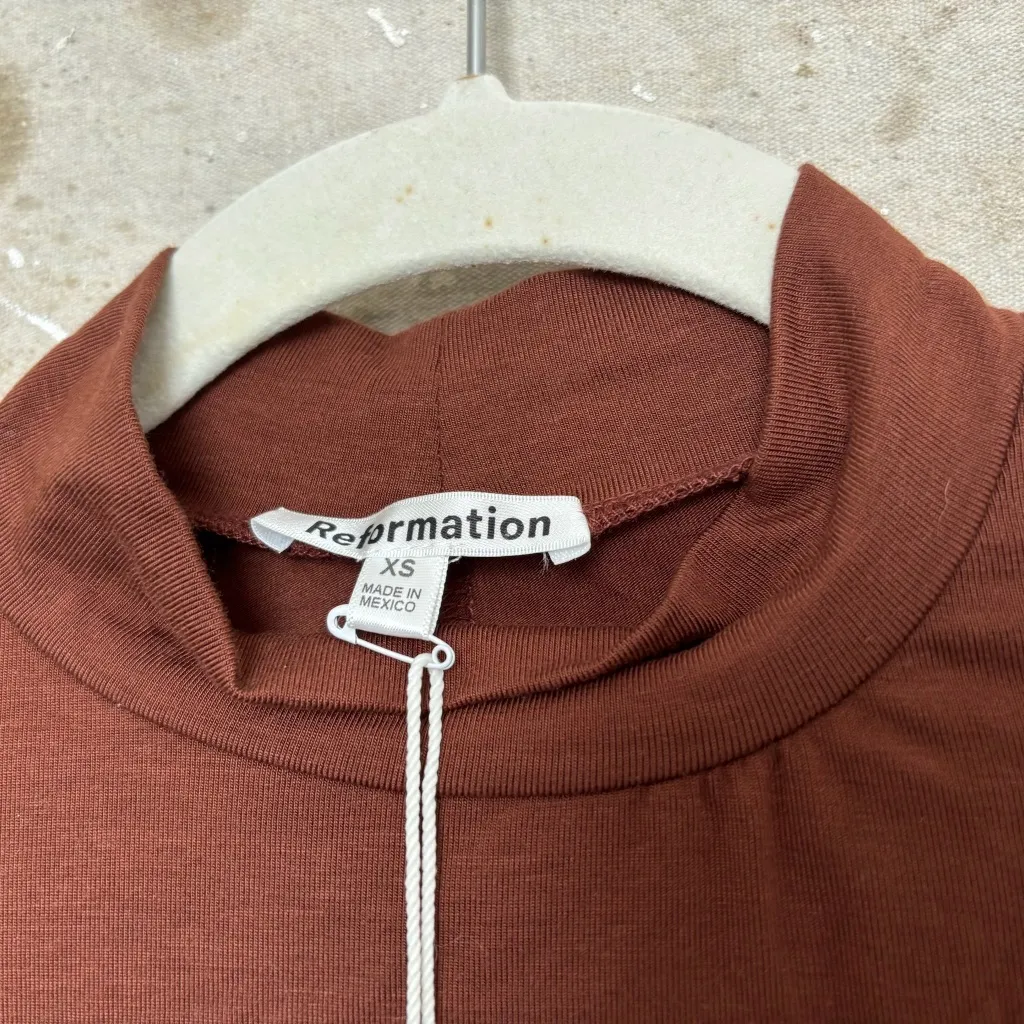 Reformation Bailey Long Sleeve Knit Top in Chestnut Brown - Image 5