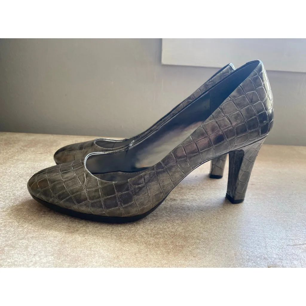 Anne Klein iFlex Pumps Heels Croc Embossed Gray Metallic Classic 9 Bougie Scandi - Image 8