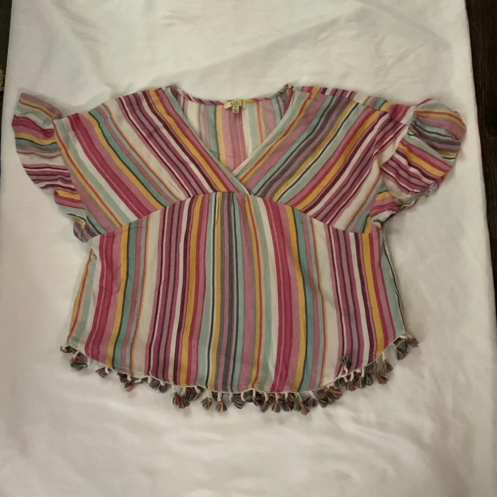 Kori America  Fringed Multi-color Boho Top S Dopamine Costal Cowgirl Festival - Image 5