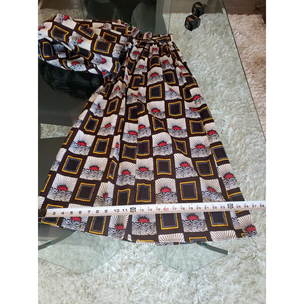 Tribal Palazzo Pants Women's Multicolor Geo Print Wide Leg Elastic Waist Belted Black - Image 8