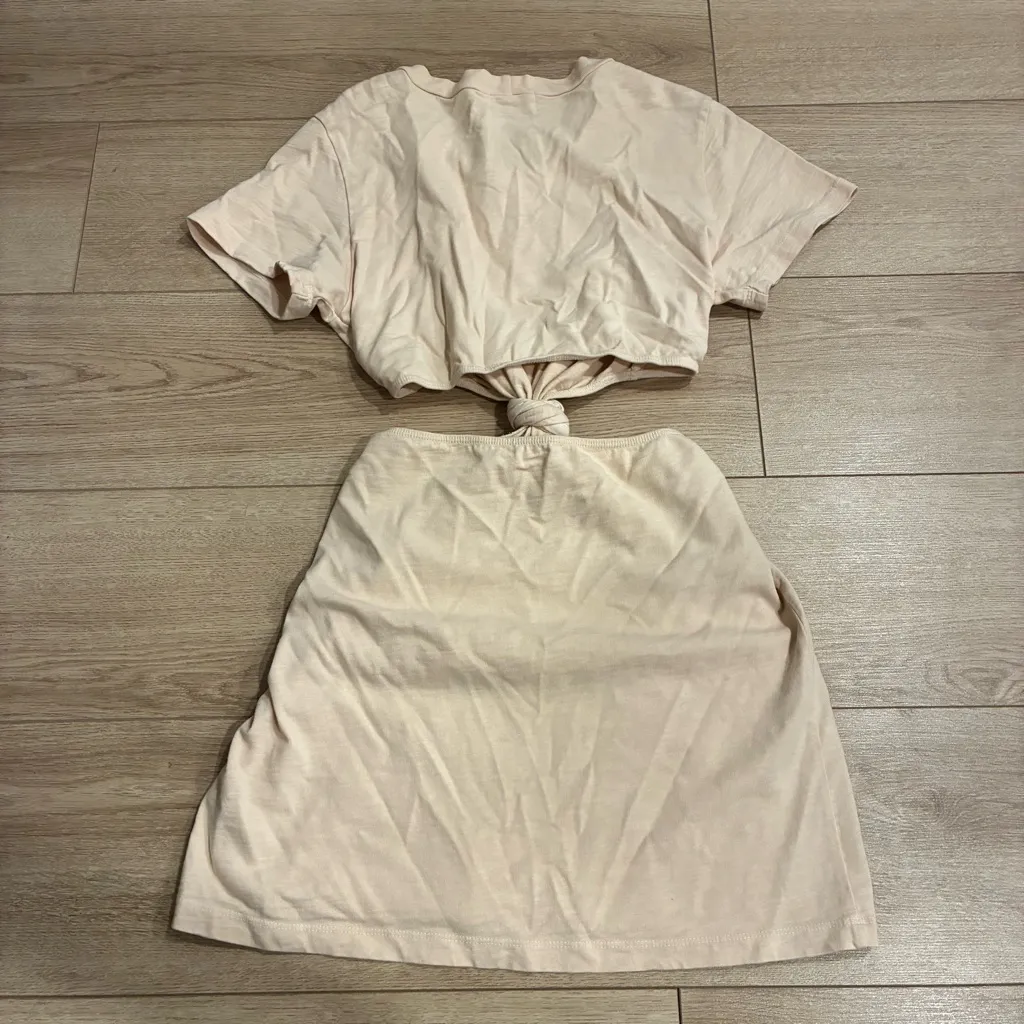 LNA Clothing Women’s Devan Cotton Twisted Cutout Tshirt Dress Beige Size S - Image 6