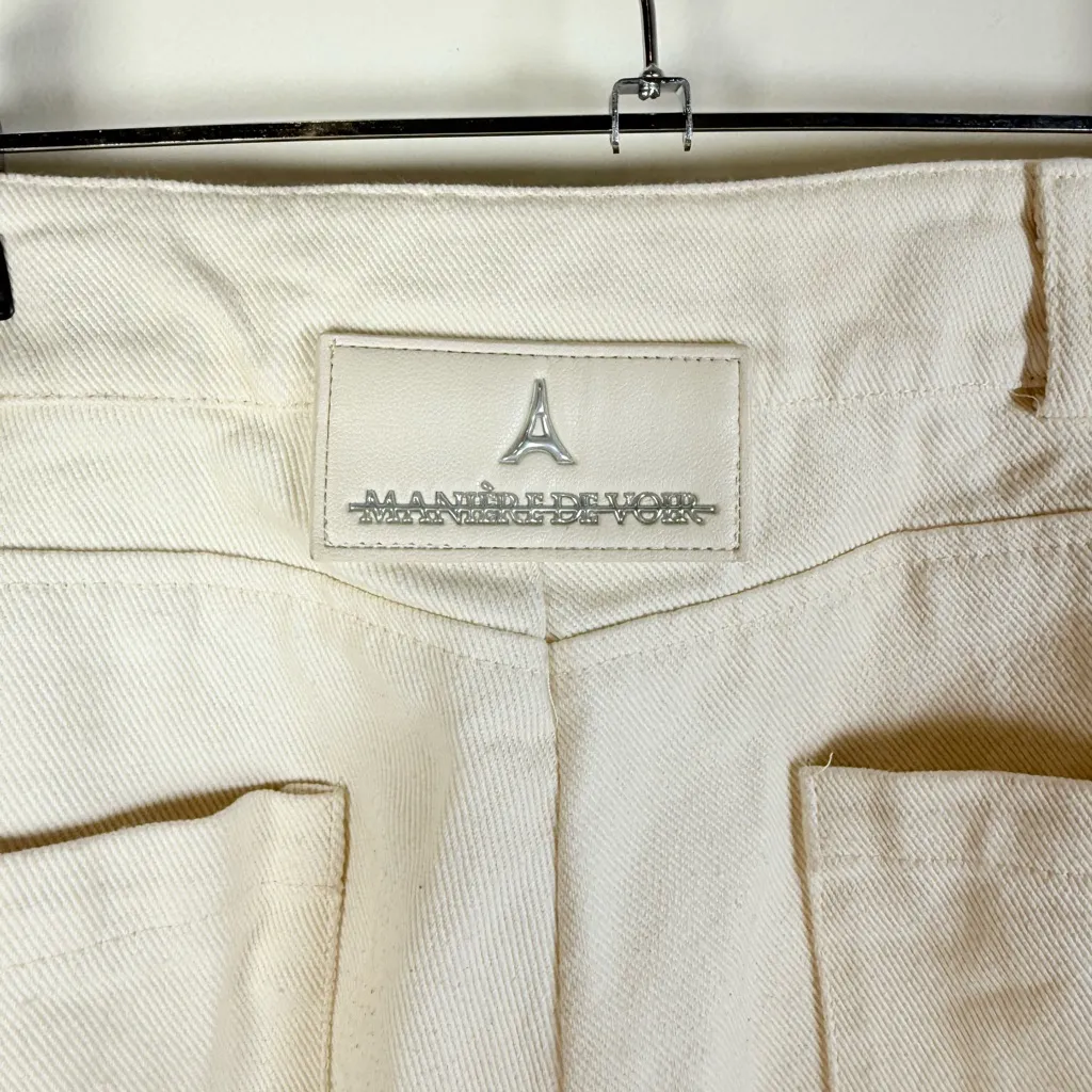 Maniere De Voir Cream Utility Cargo Pants Wrap Strap Detail Wide Leg - Image 8