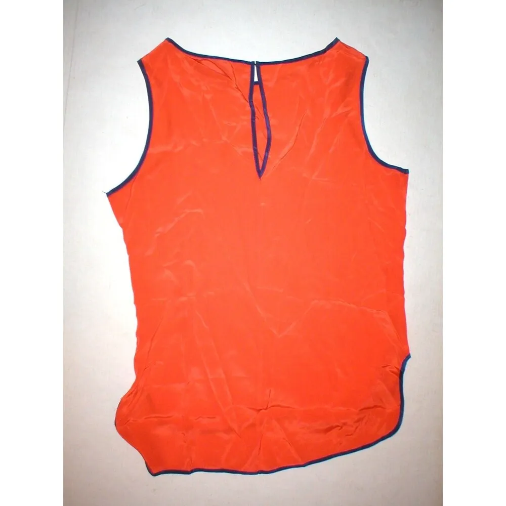 New Womens NWT $200 David Lerner Collection Silk Top Blouse Orange Blue XS USA - Image 2