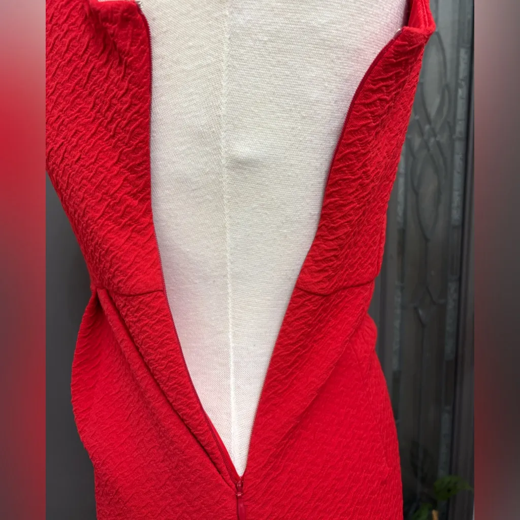 Anthropologie THML Red Textured Sleeveless Ruffle Detail 2 Pocket Dress - Image 8