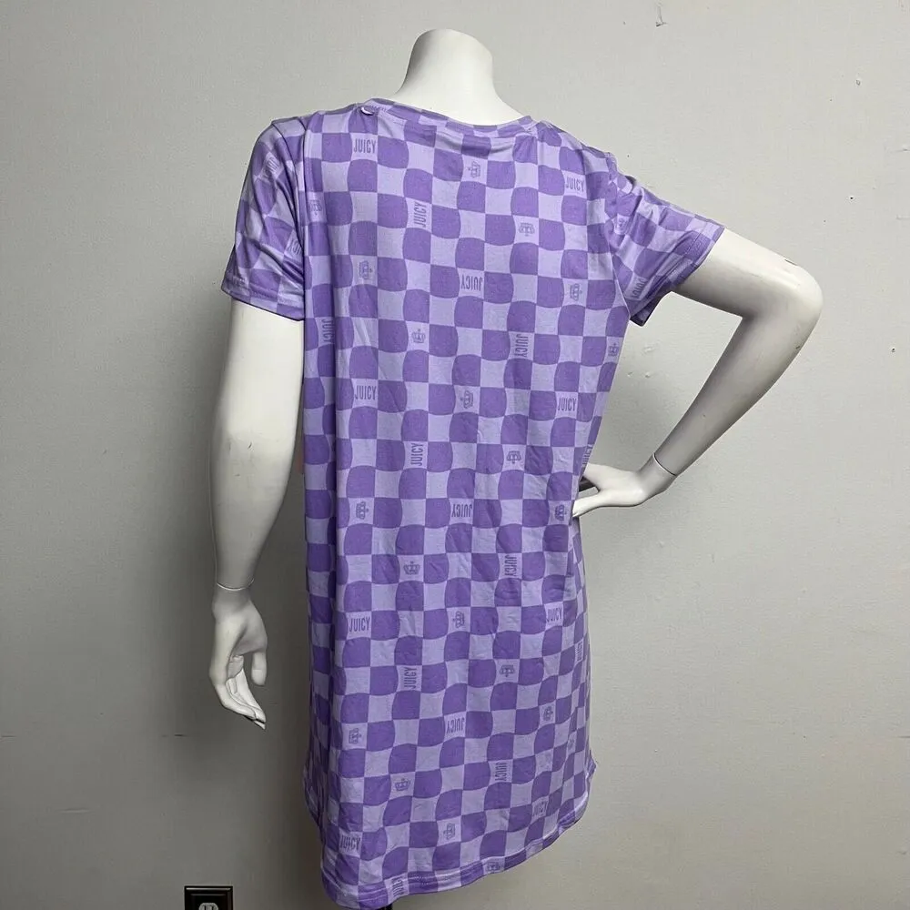Juicy by Juicy Couture Purple Checkered T-shirt Sleepwear Dress Sz M Soft Comfy - Image 5