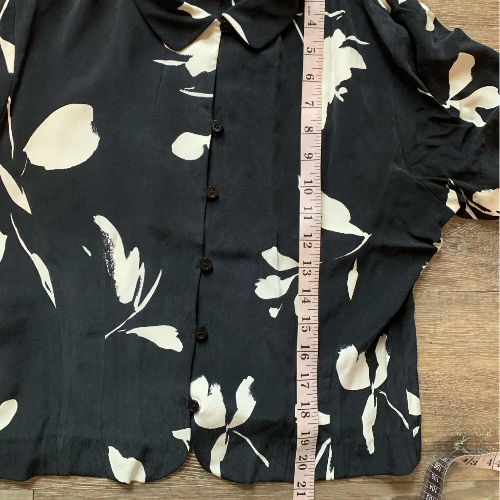 Field Manor Black and White Silk Patterned Shirt M Size M - Image 2