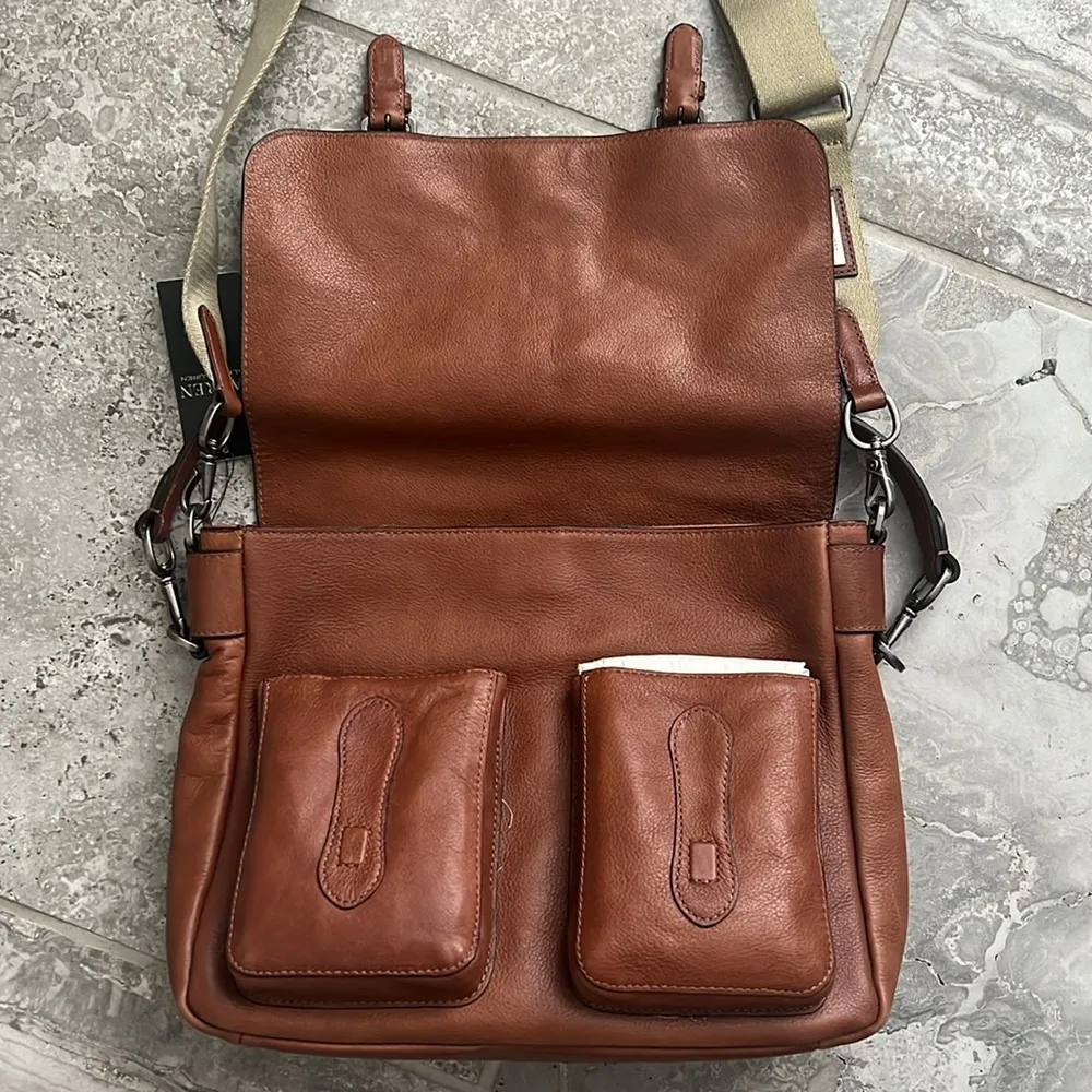 Ralph Lauren Studded Leather Noa Crossbody with Front Pockets, Brown, New w/Tag - Image 11