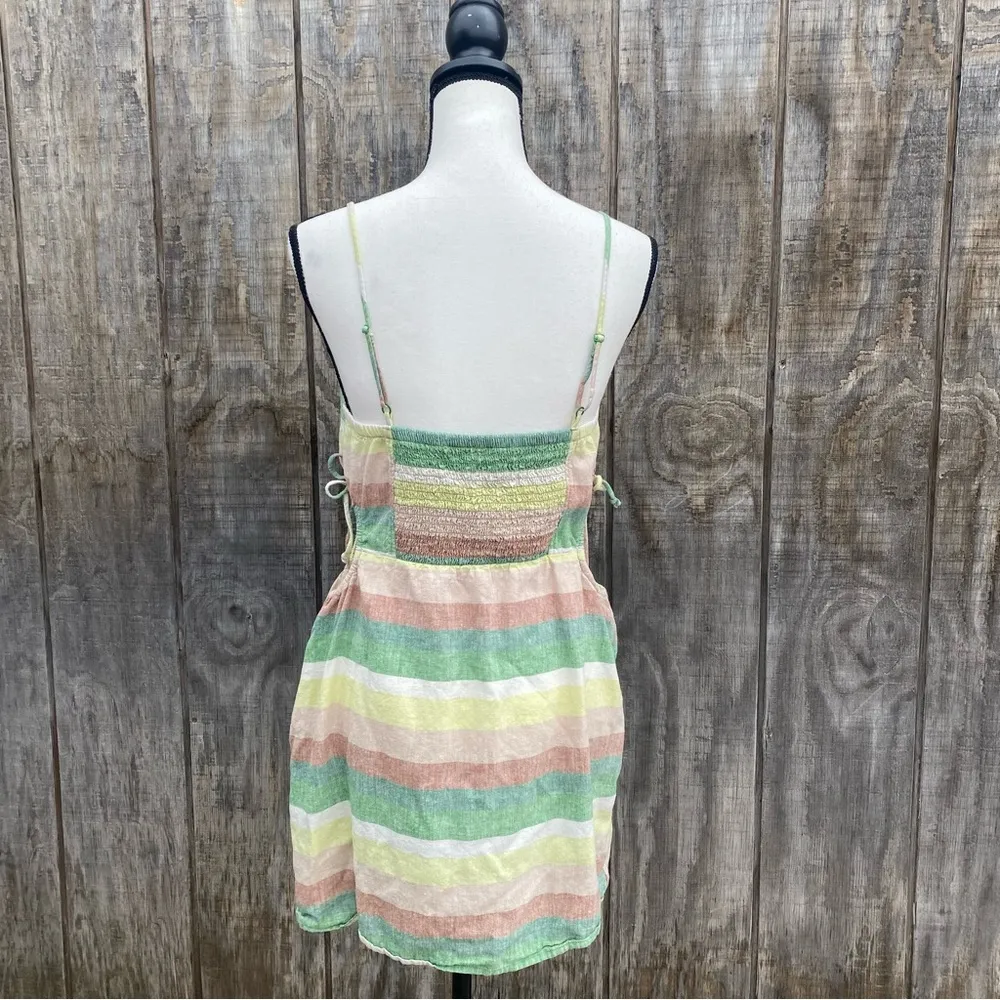 Aerie Green Striped Side Cut Out Linen Blend Mini Dress Size M - Image 4