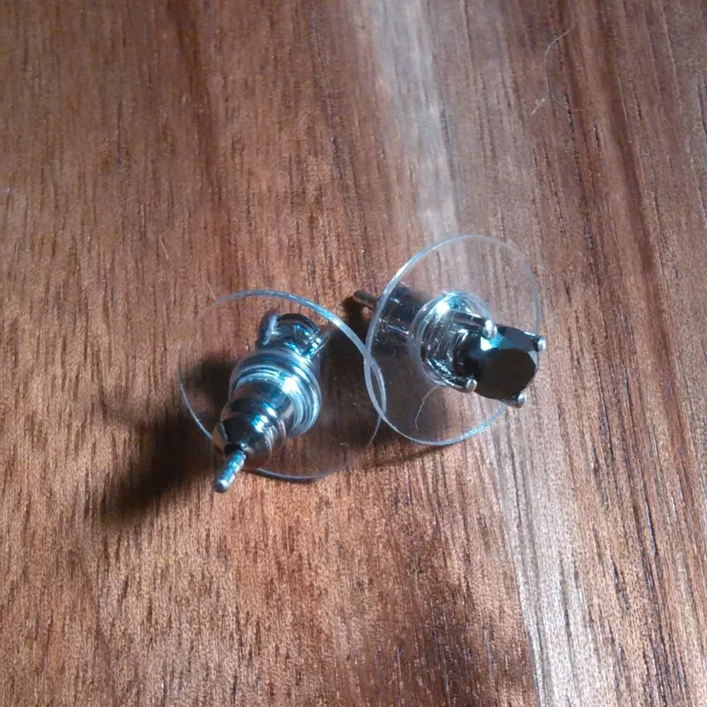 Thai Black Spinel Stainless Steel Stud Earrings - Image 6