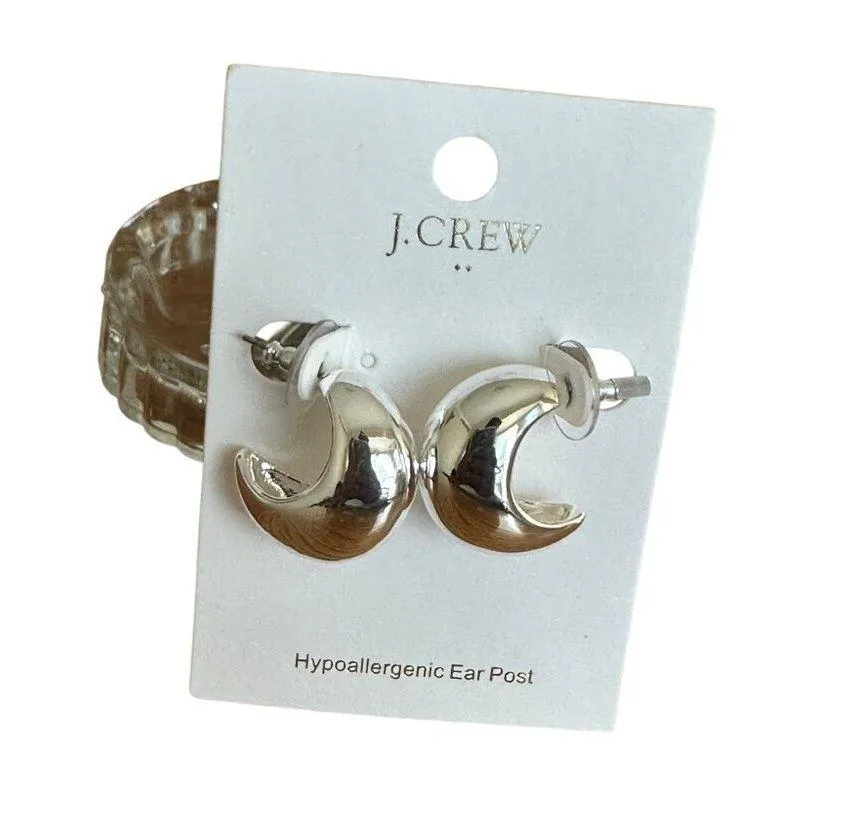 J.Crew Silver Hypoallergenic Crescent Moon Earrings With Secure Ear Post NWT - Image 2