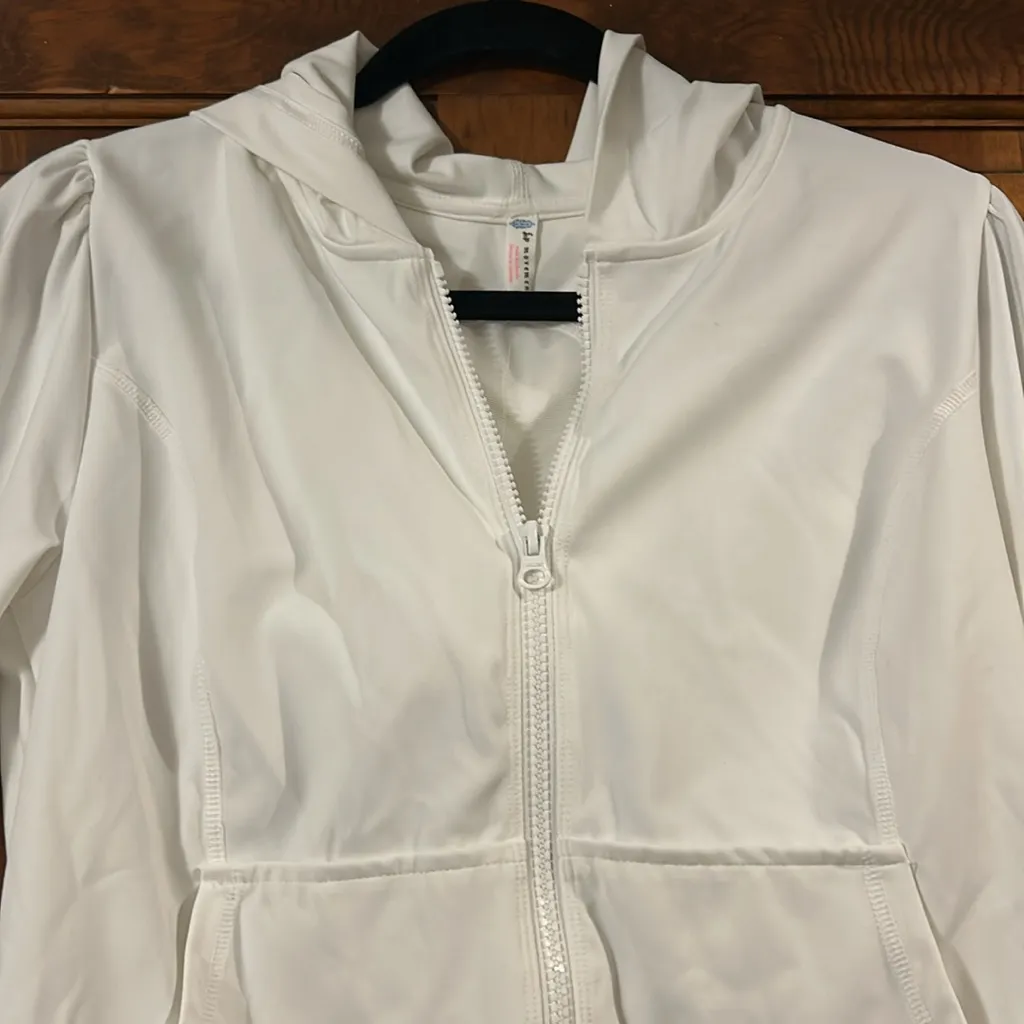 Free People Movement White Cropped Zip-Up Hoodie, Medium NWOT - Image 5