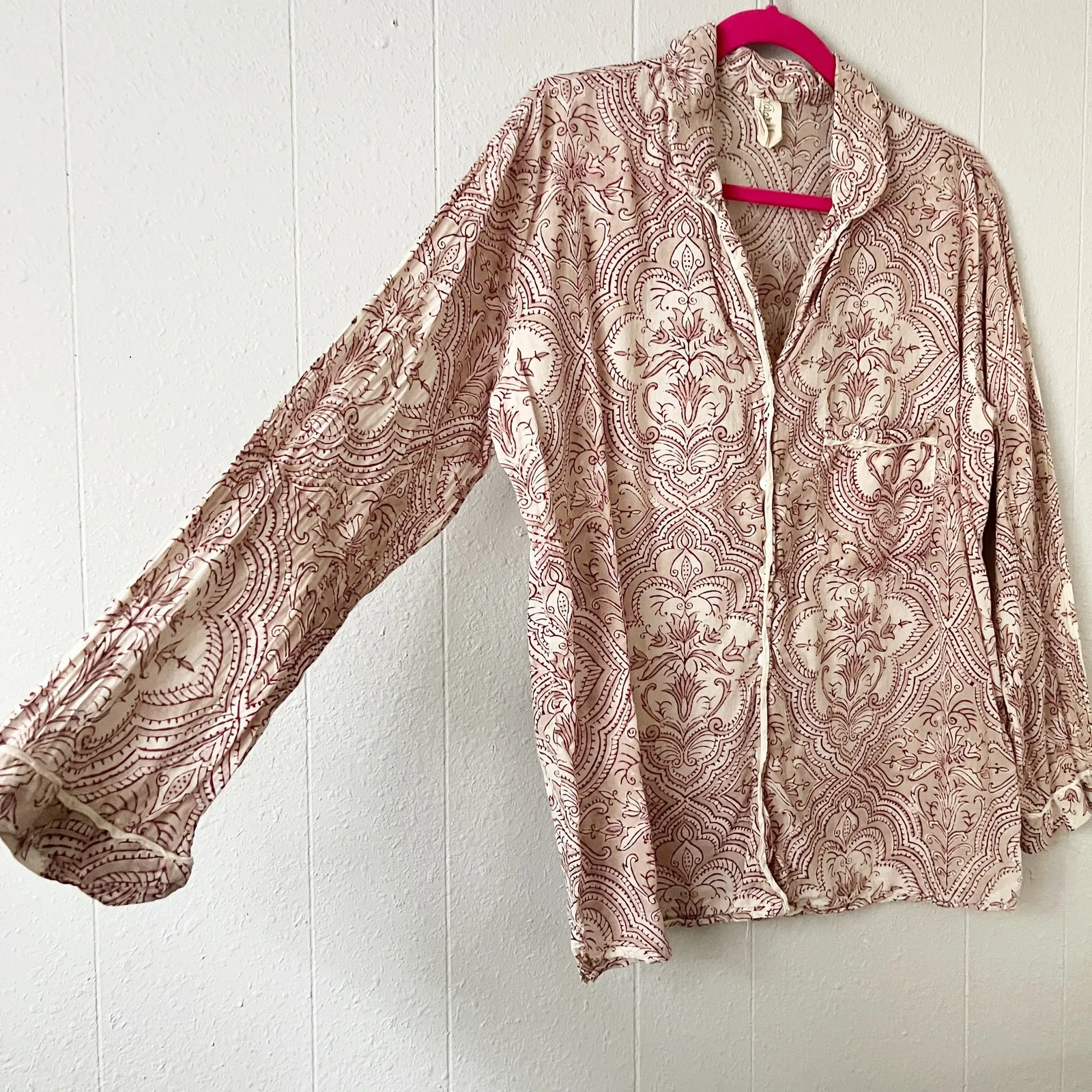 Yala Floral Shirt Women Medium Organic Cotton Breathable Lightweight Sustainable Pink - Image 6