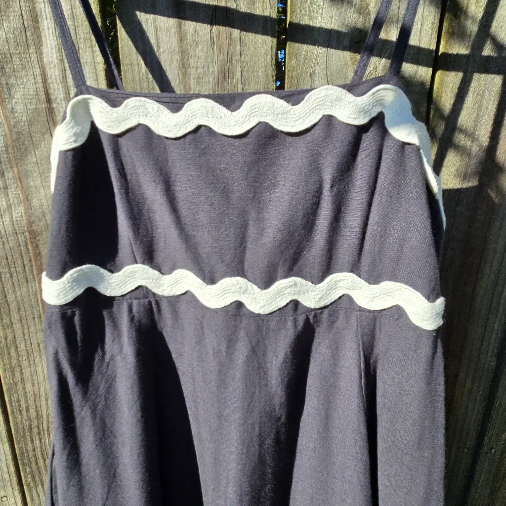 SIM & SAM Navy White Trim Midi Dress  M - Image 6