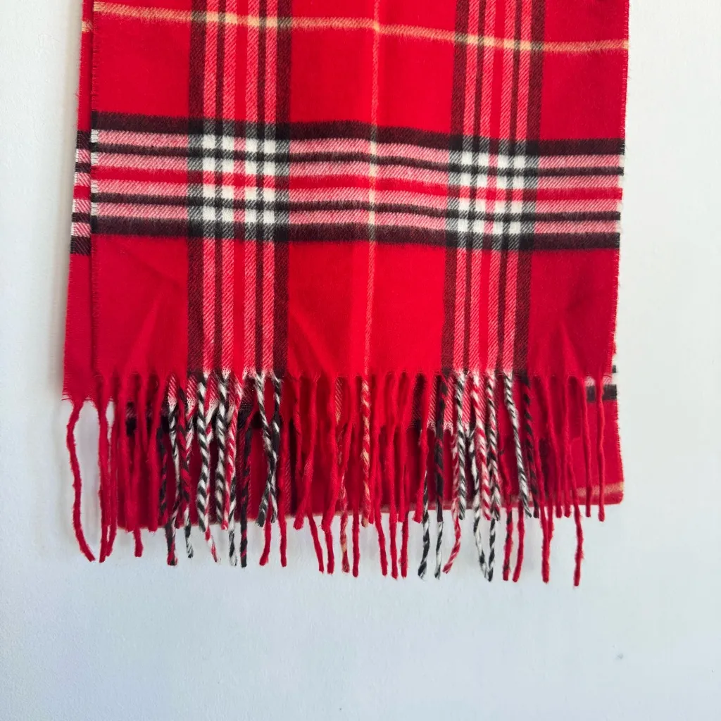 V Fraas Cashmink Red Plaid Super‎ Soft Classic Fringe Scarf 54”x11” German Made - Image 2