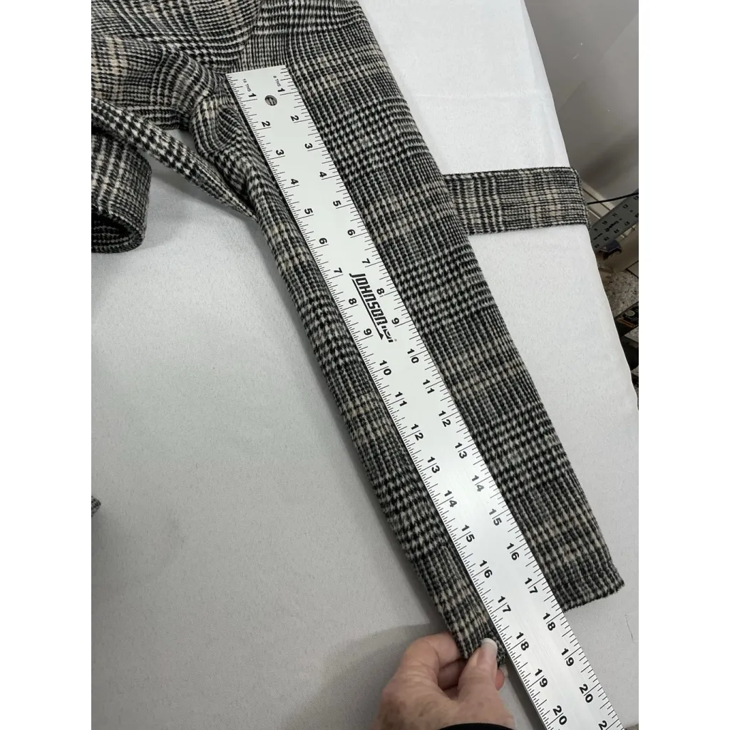 Womans A New Day Knee Length Wrap Coat Medium Brown Black Beige Plaid - Image 7