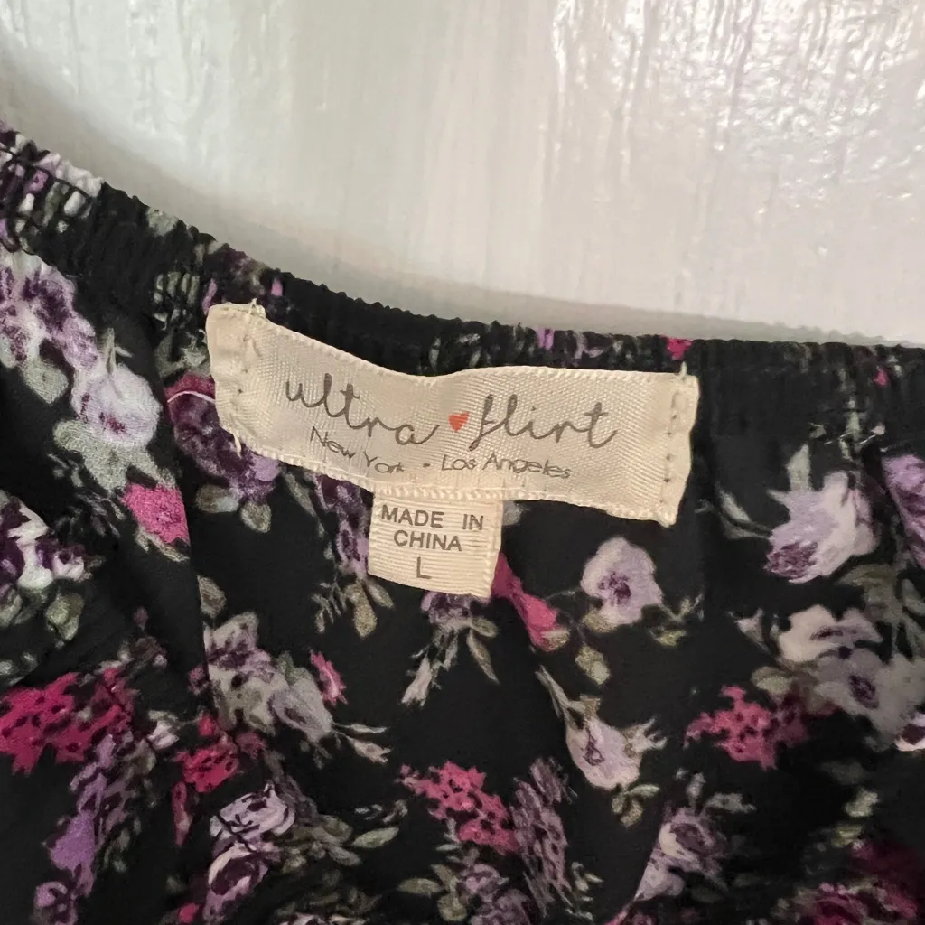 Ultra Flirt Black and Pink Floral Blouse - Image 3