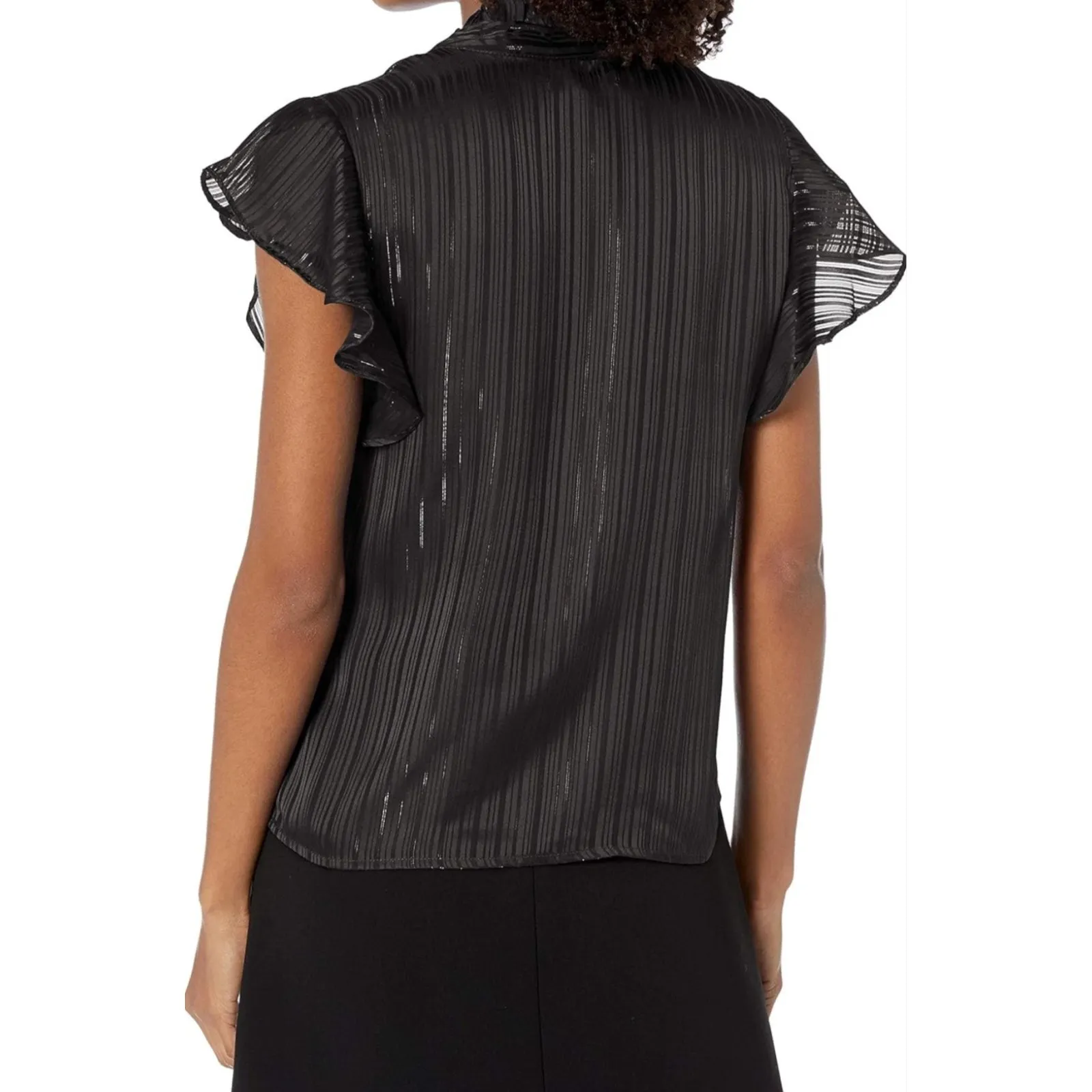 BB Dakota Women's Ruched Blouse Double Ruffle Sleeve Black/Metallic Size Medium - Image 12