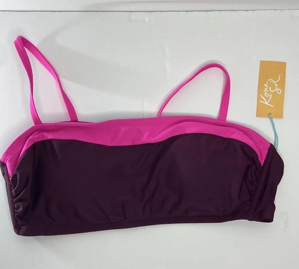 Kona Sol Women’s Burgundy Pink Square Neck Bandeau Swim Top Size Medium NWT - Image 7