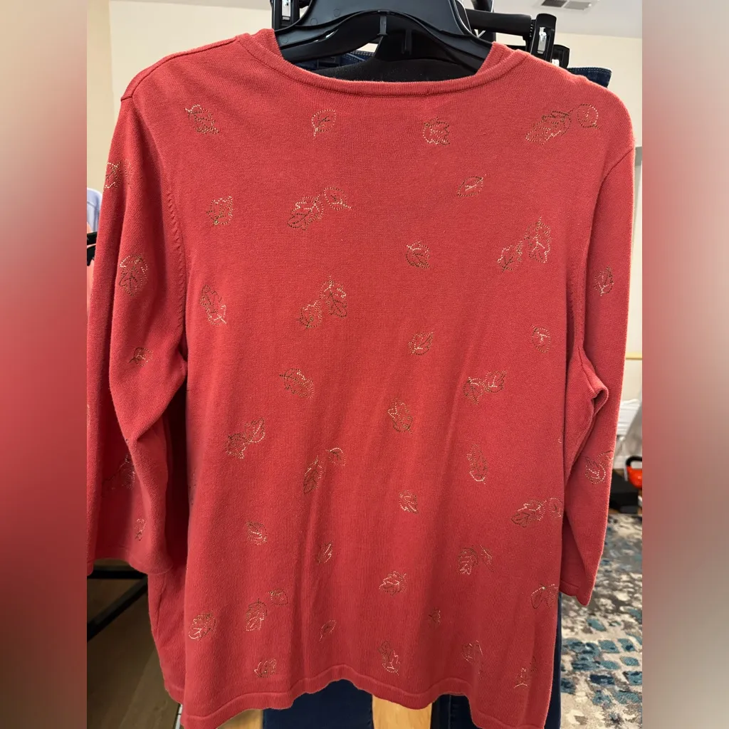 CJ Banks Embroidered Fall Leaves Cardigan Vest 2 Piece Set bundle Plus 1X Red - Image 8