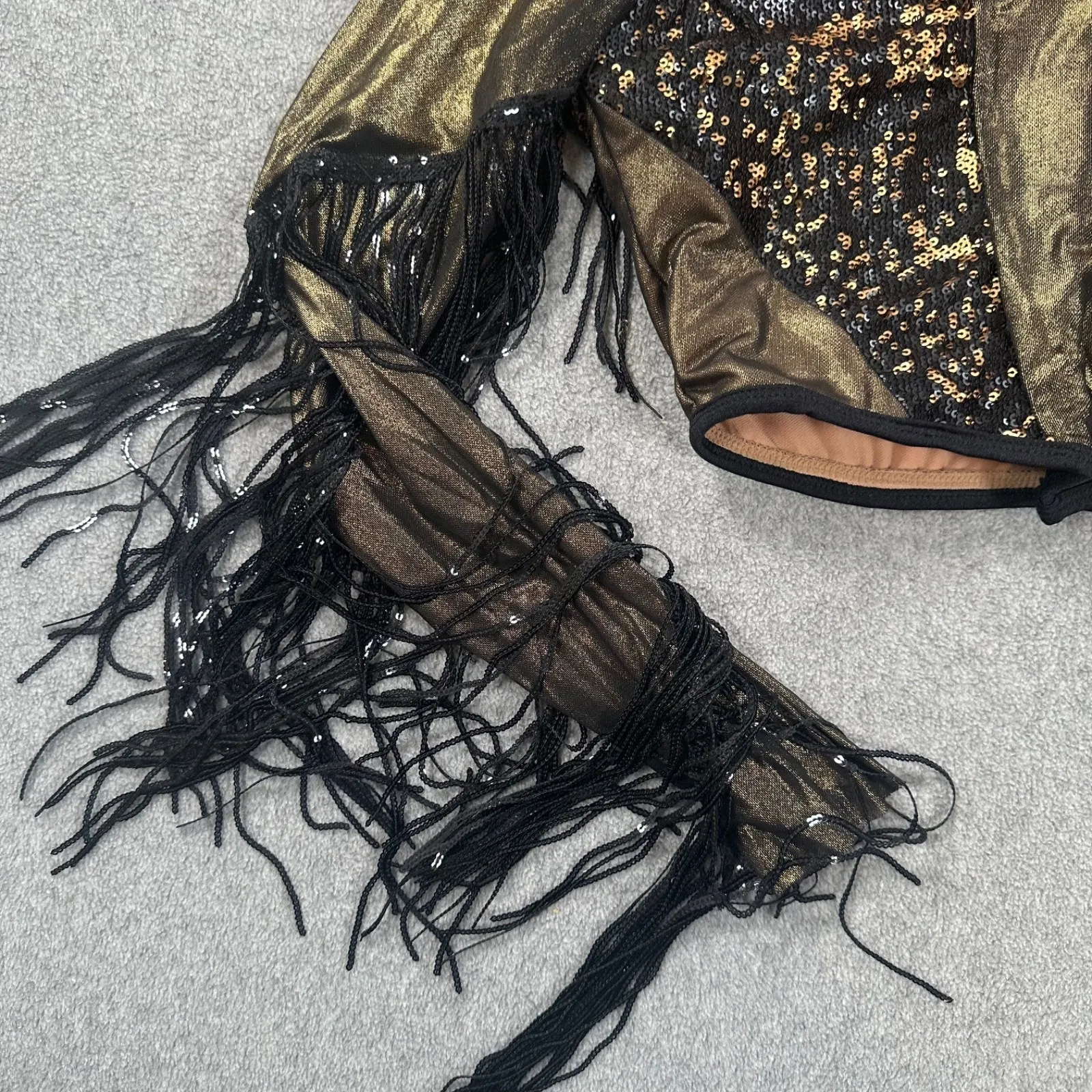 Revolution 10th House Dance Costume Top Size MA TH25247 Black Gold Sequin Fringe - Image 3