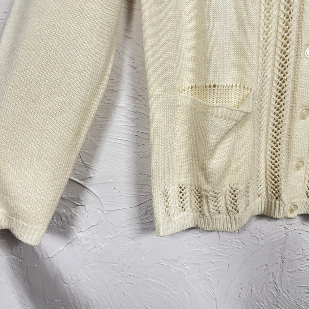 Vintage Cream Crochet Cardigan Sweater Womens M Light Academia Preppy Classic Size M - Image 12