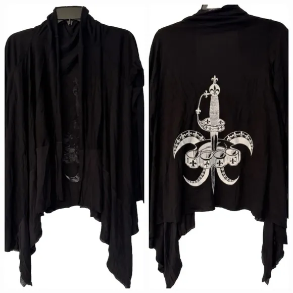 Lauren Moshi Sword & Brass Kuckles Women’s Black Cardigan Size Small - Image 3