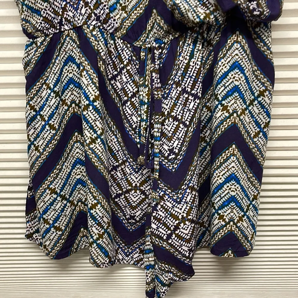 Braeve Blue and Brown Patterned Faux Wrap Romper Size XS - Image 3