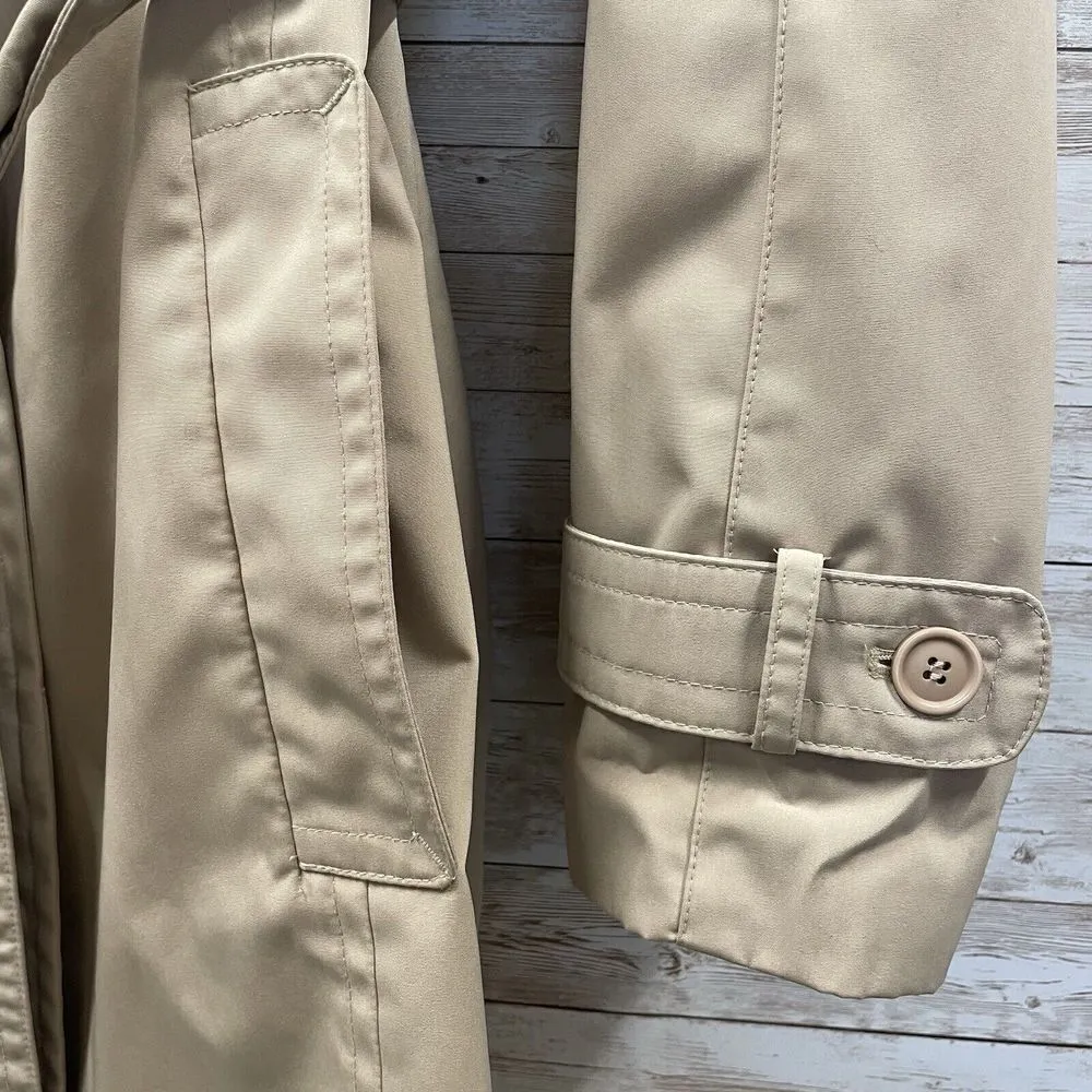 Vintage London Fog Women's XL Tan Mid Trench Coat w/ Belt Pink Silky Lined Print - Image 2