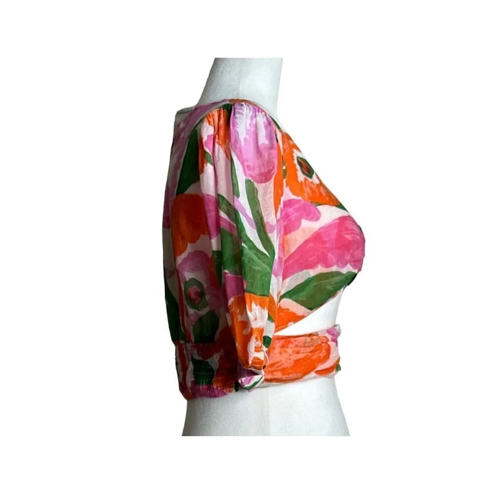 Banjanan Floral Aurora Top in Euphoric Bloom Vivid Large Womens Blouse Orange - Image 9