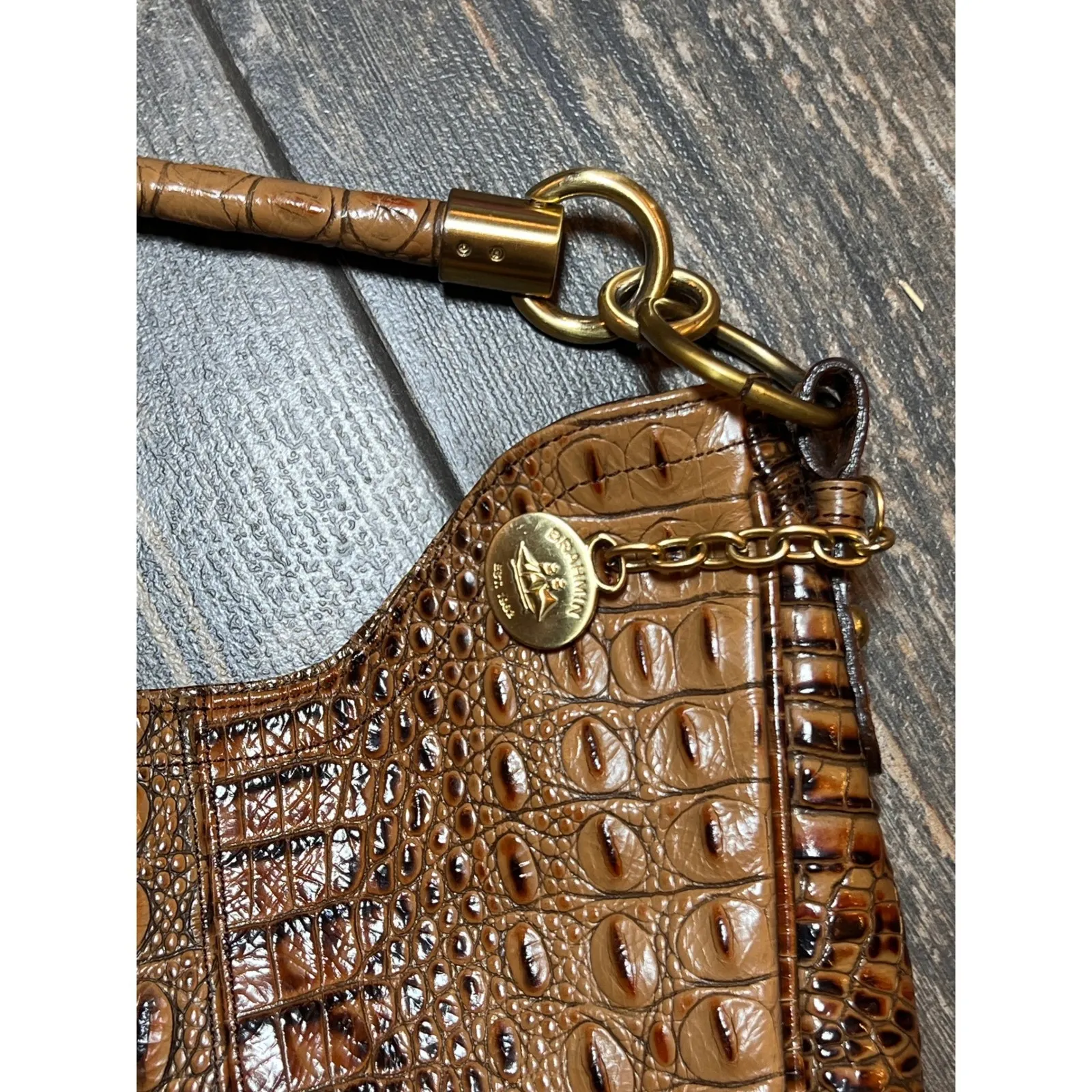 Brahmin Carmela Melbourne Tan Croc Embossed Hobo Shoulder Handbag Luxury ** - Image 5