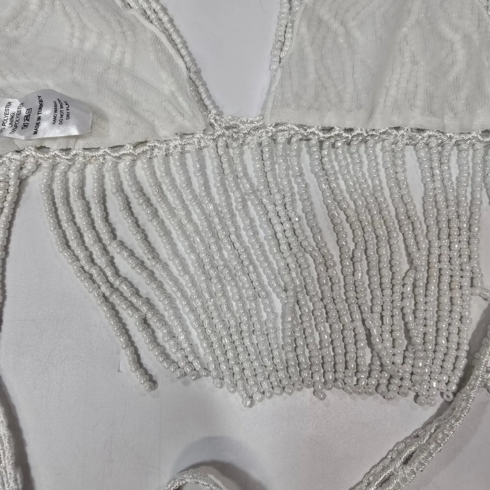 My Beachy Side X Revolve Beaded Crop Top in Ivory Medium White - Image 10