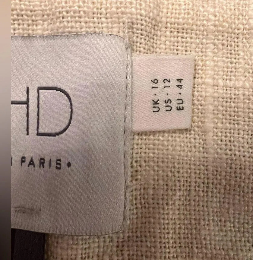 Anthropologie HD in Paris Ivory Linen Tiered Fringe Eyelet Lace Boho Skirt Sz 12 - Image 9