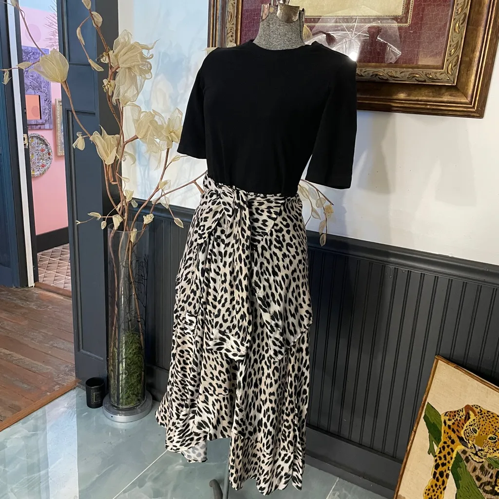 Maje Raprile Leopard Print Layered Look Tie Front Midi Dress - Sz 40/US L 🧡🎀 - Image 4