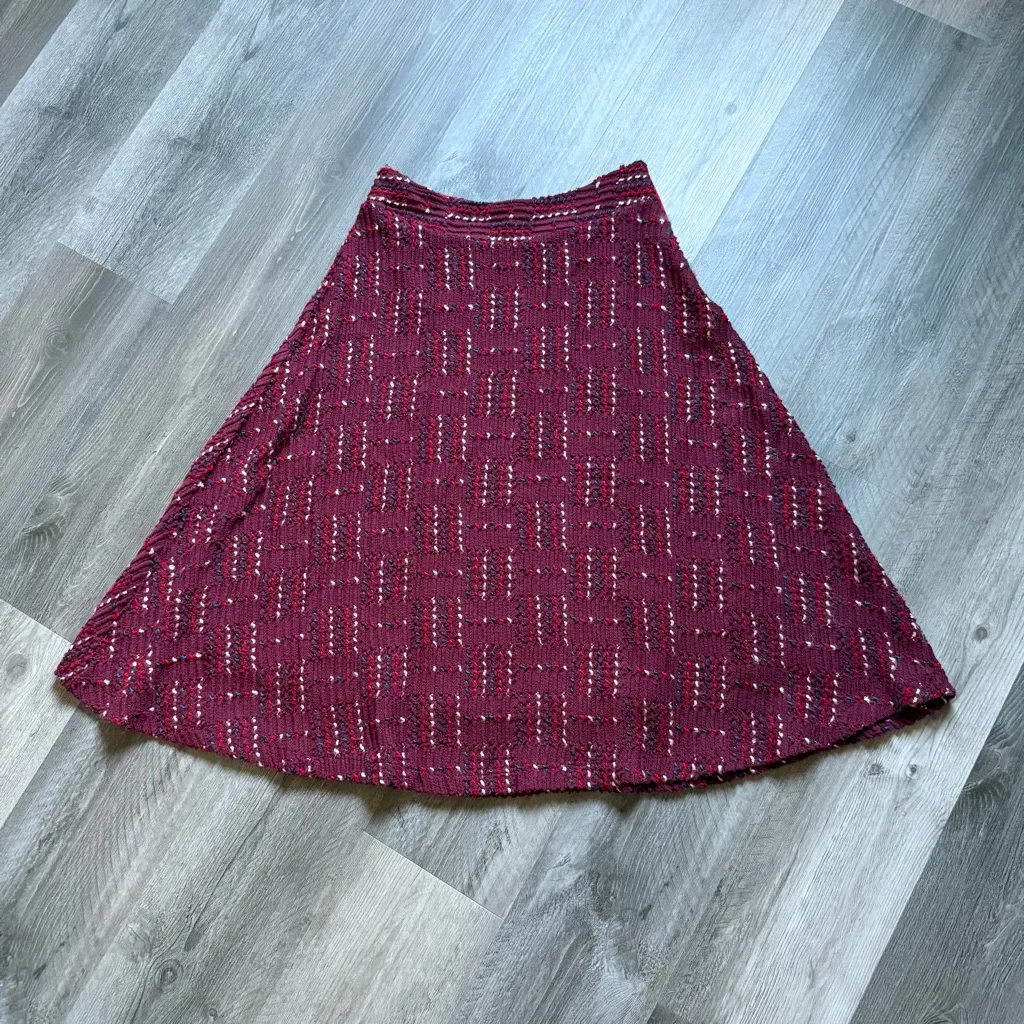 Anthropologie Maeve Anisa Textured Midi Skirt Small Lined Wine Bordeaux - Image 4