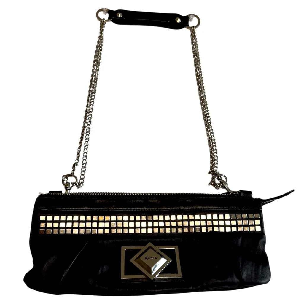 Marciano Black Genuine Leather Clutch Bag/Purse Double Chain Goth Biker Party - Image 1