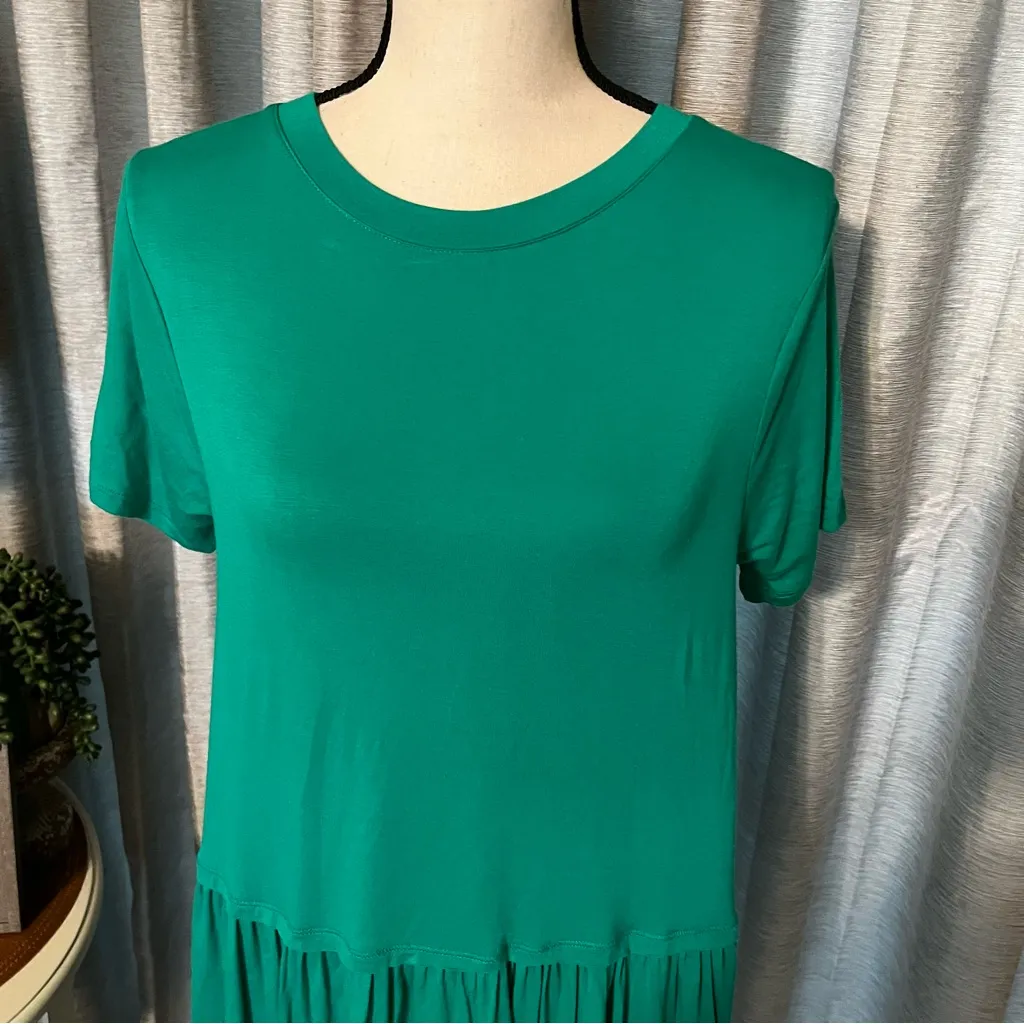 Zenana Premium Womens Size Small Green Short Sleeve Tiered Dress Raw Hem‎ Tunic - Image 9