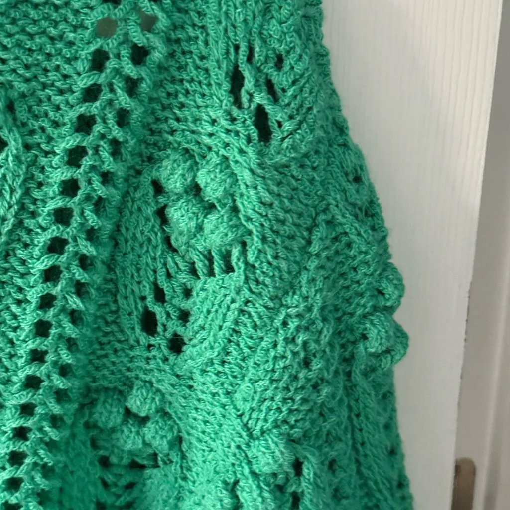 Zara Teal Open-Knit Turtleneck Sweater - Image 4