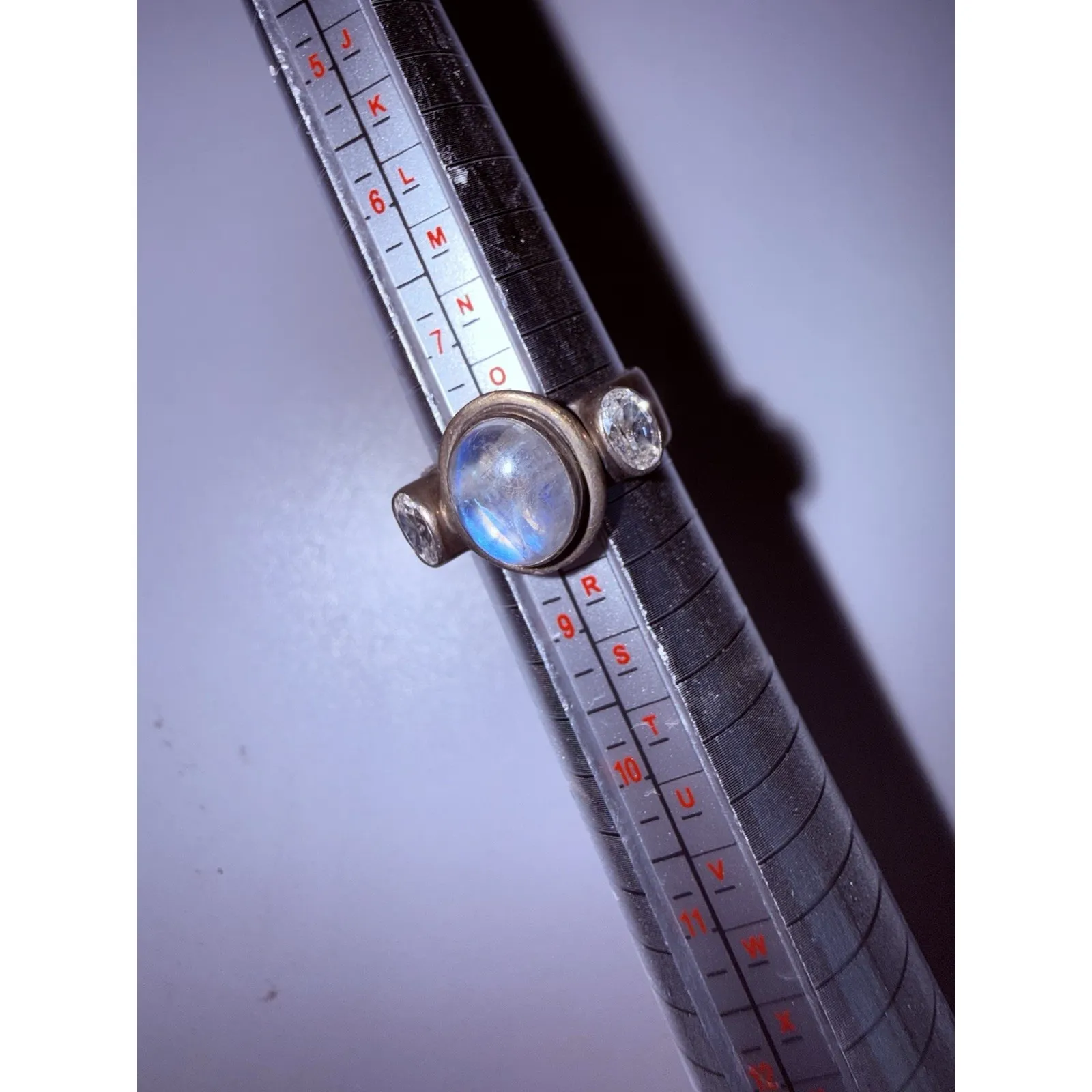 Rainbow Moonstone Faceted Gemstone 925 Sterling Silver Cz Ring Sz 8 VTG - Image 5