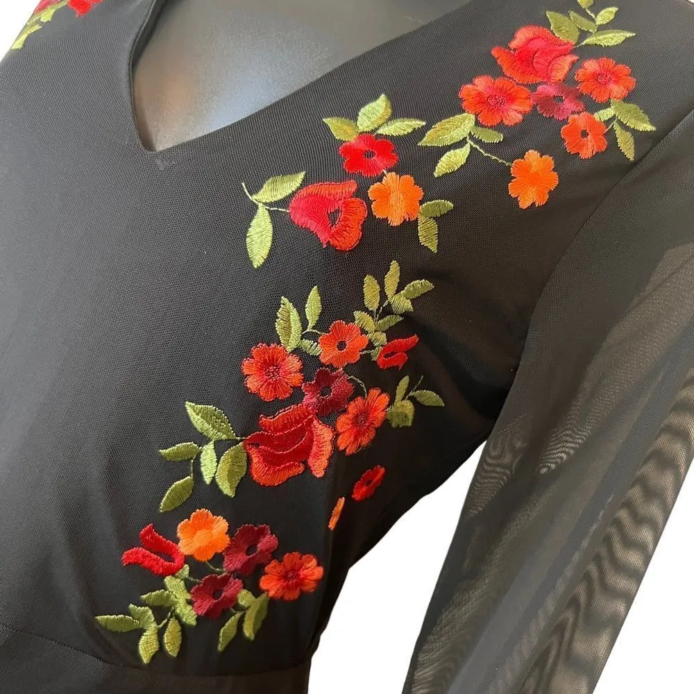 Bebe Mock Neck Floral Embroidered Mesh Dress - Image 6