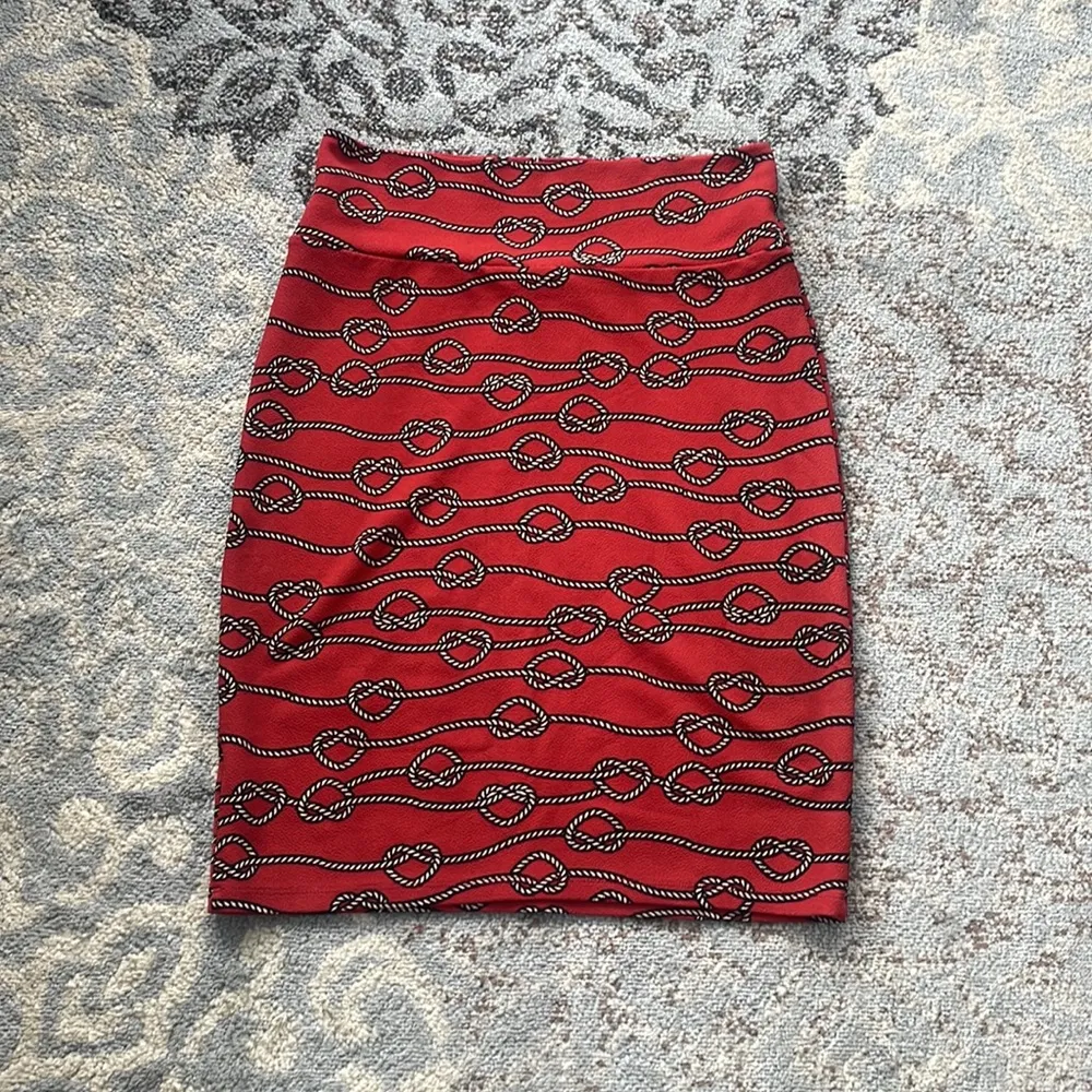 Lularoe Cassie Pencil Skirt Nautical Ropes Red Medium - Image 3
