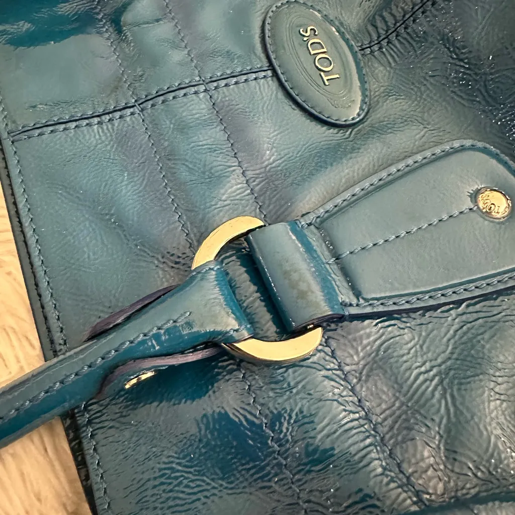 Tod’s Patent Leather Blue‎ Drawstring Tote Bag - Image 6