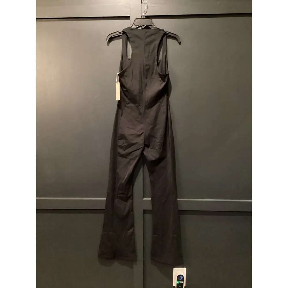 Vilanva Wide Leg Jumpsuit Square Neck Dressy One Piece Outfit Stretch Romper M Black Size M - Image 6