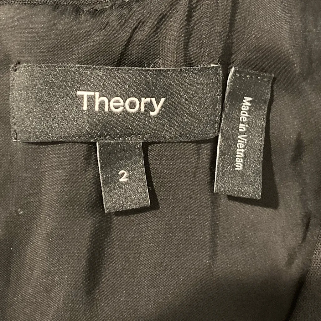 Theory V-neck stretch wool knee length black fitted sheath dress. Size 2. - Image 5