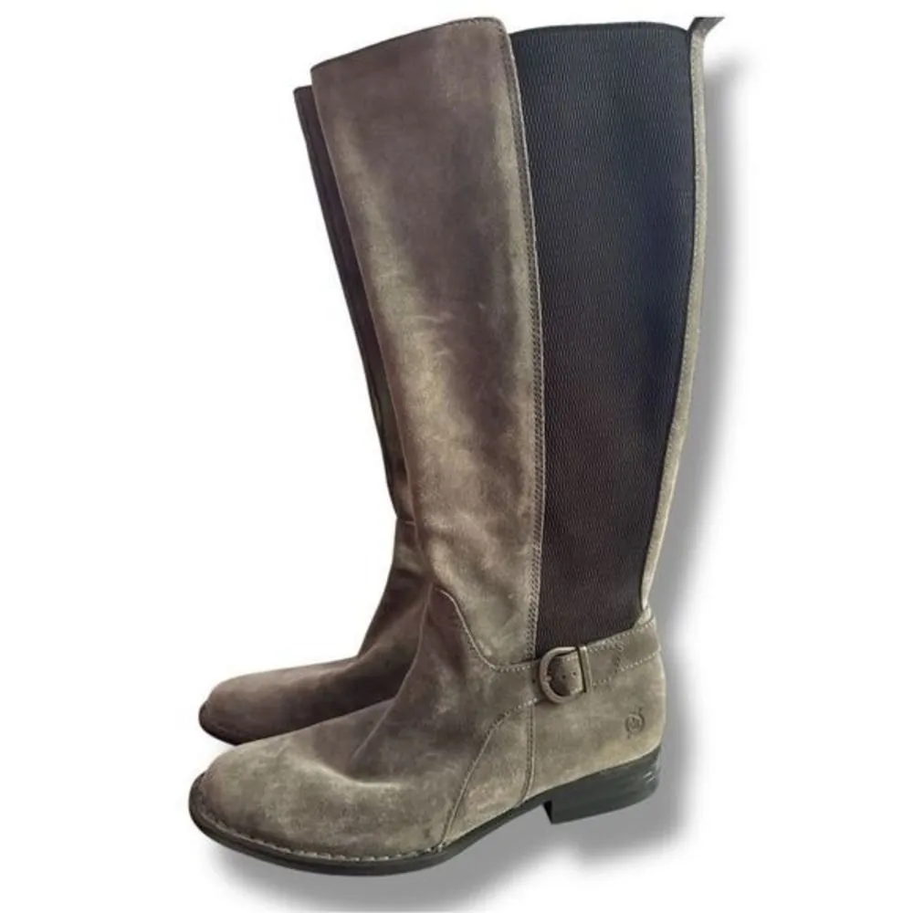 Born Womens Grey Suede Leather Strechy Slip On Riding Knee Boot sz 8 Equestrian Gray - Image 3