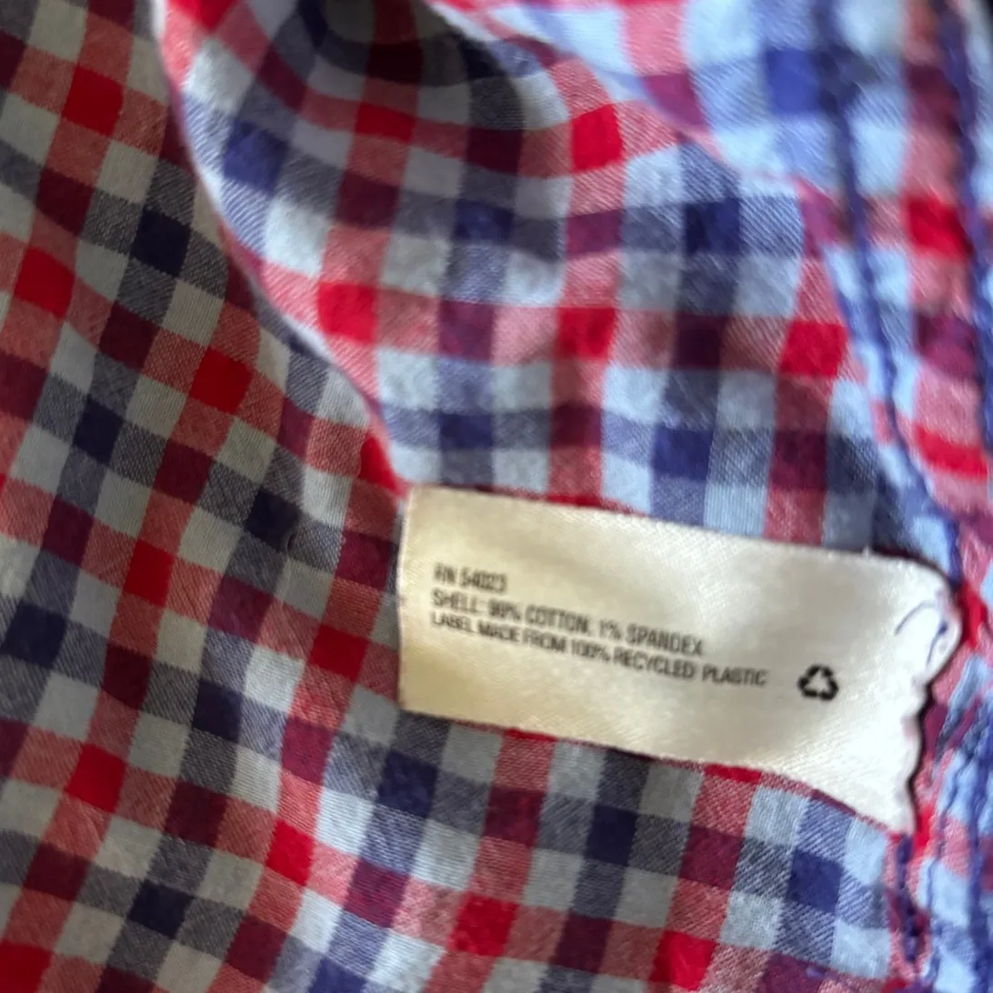 Gap Women's XXL Fitted Boyfriend Shirt‎ Red Blue Check Navy Light - Image 7